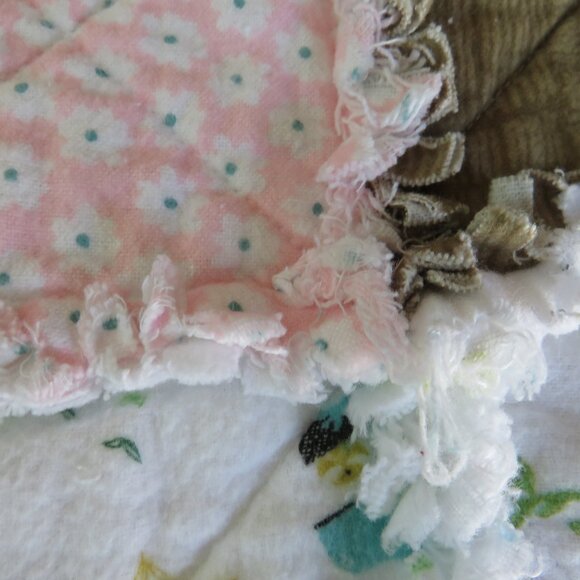 Flannel Rag Quilt 49 x 45 with Batting, Floral Dinosaur Scrappy Style Rag Quilt - Picture 6 of 11